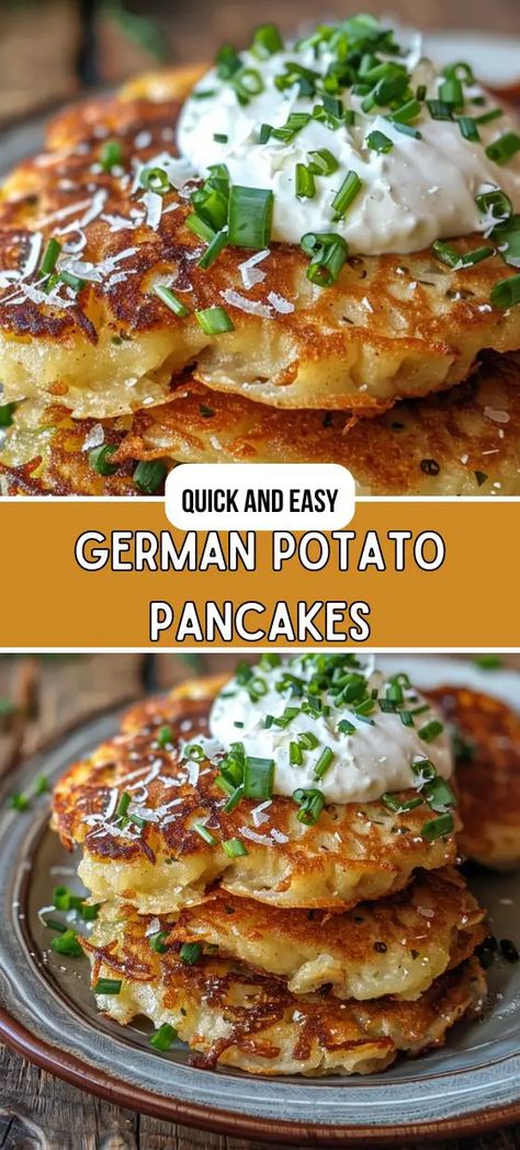 German Potato Pancakes Recipe Potato And Cheese Pancakes, Potato Scallion Pancakes, Potatoe Pancakes German, Brunch Potatoes Recipes, German Potato Cakes Recipe, German Style Potatoes, German Potatoes Pancakes, Potatoe Cakes Breakfast, Best German Pancake Recipe