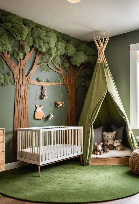 61 Dreamy Nursery Room Inspirations: From Cozy Corners to Whimsical Themes 3 Non Toxic Nursery, Nature Theme Nursery, Hobbit Nursery, Roman Room, Enchanted Forest Nursery Theme, Camera Montessori, Forest Baby Rooms, Forest Nursery Theme, Organization Nursery