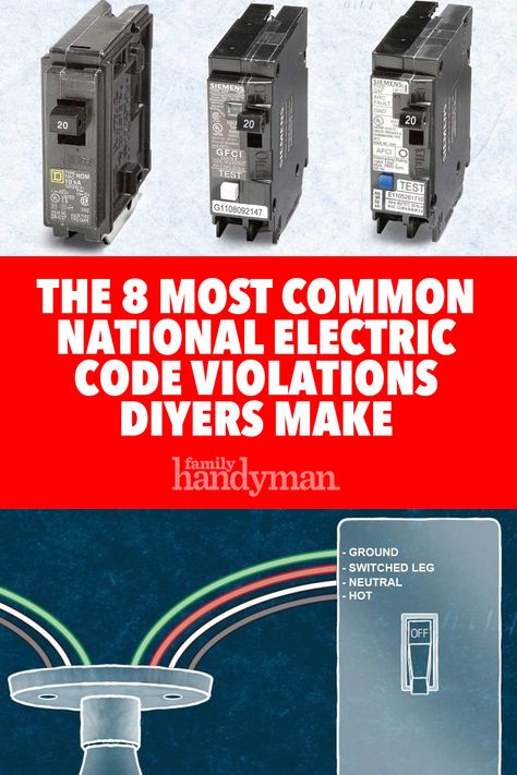 The 8 Most Common National Electric Code Violations DIYers Make Tiles Installation, Residential Wiring, Electrical Inspection, Electrical Troubleshooting, Basic Electrical Wiring, Residential Electrical, Home Electrical Wiring, Breaker Box, Electrical Code