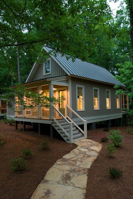 1091 Sq. Ft. Camp Callaway Cottage Tiny House Plans Small Cottages, Small House In The Woods, Small Rustic House, Small Cottage Designs, Cottage House Exterior, House Community, Small Cottage House Plans, Small Cottage Homes, Rustic House Plans