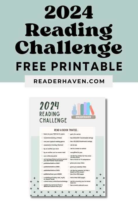 Whether you're trying to read your backlist books or you just want to challenge yourself to read more books this year, you'll love this fun 2024 reading challenge! It features 30 prompts to follow, including a free printable PDF checklist. Book Challenge 2024, 2024 Book Reading Challenge, 2024 Reading Challenge, Bookish Printables, Reading List Printable, 100 Book Challenge, Reading Journal Printable, Reading Genres, Reading List Challenge