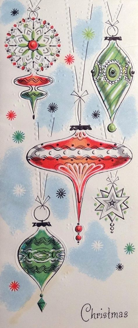 Vintage Christmas Decorations 1950s, Christmas Pictures Vintage, Retro Christmas Cards, Modern Christmas Ornaments, Vintage Holiday Cards, Ornament Card, 4 December, Vintage Xmas, Vintage Christmas Images