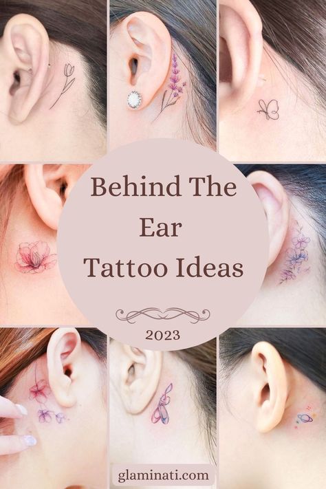 Cute Small Tattoos Behind The Ear, Neck And Ear Tattoos Women, Ears Tattoo Behind The, Behind The Ear Tattoo Ideas Best Friends, Tiny Tats Behind Ear, Behind The Ear Best Friend Tattoo Ideas, Ear Tattoos For Women Behind The, Dainty Tattoos Behind The Ear, Small Back Of The Ear Tattoos For Women