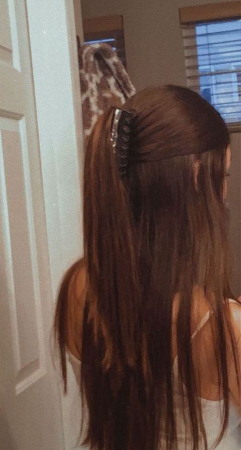 Half Up Half Down Hair Simple, Pretty Hair Aesthetic, Half Up Straight Hair, Hair Down Hairstyles For School, Doctor Hairstyles, Quick Cute Hairstyles For School, Straight Hairstyles For School, Clip In Extension Hairstyles, School Photo Hairstyles