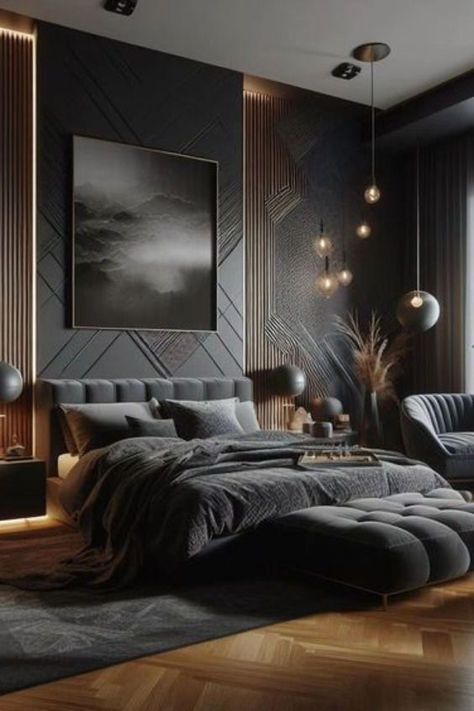 Decor trends for your bedroom #furniturehardware #hardwarejewelry #bedroomdecor #drawerhandles #interiordesign #homedecor #design #homedesign 👉👈 Find the perfect style for your home. 💤. Follow Us#bedroom#bedroomdecor#bedroomfurniture#bedroomdecorideas#bedroomdesign#bedroominspiration#bedroomdecoration#bedroominspirations#bedroominspo#bedroommakeover#bedroomdecorating#bedroomidea#bedroomsdecor#bedroomdecor#bedroomremodel#bedroomdesignideas#bedroomdesigns#bedroominterior Black Bedroom Wood Accents, Bedrooms Inspiration, Black Bedroom Design, Black Bedroom, Inspiration Aesthetic, Luxury Bedroom Master, Pixel Perfect, Modern Bedroom Design, Bedroom Refresh