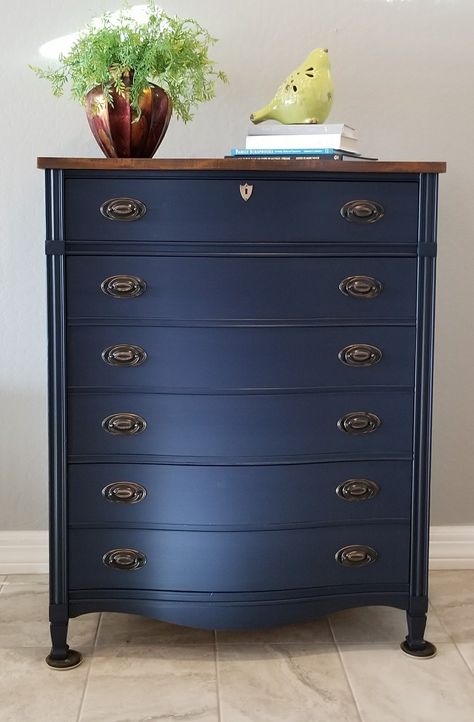 #upcycle #furniture #diy #dresser #paintedfurniture Dark Blue Dresser, Refurbished Furniture Diy, Blue Painted Furniture, Blue Dresser, Upcycled Furniture Diy, Blue Furniture, Diy Dresser, Furniture Rehab, Refurbished Furniture