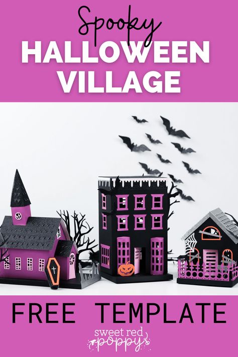 Spooky Halloween Building Halloween Village Svg Free, 3d Cricut Projects Free Halloween, Cricut Haunted House Svg, 3d Haunted House Svg Free, 3d Halloween Cricut Projects, Cricut Haunted House, Cardstock Halloween Crafts, Svg Houses 3d, Haunted House Svg Free