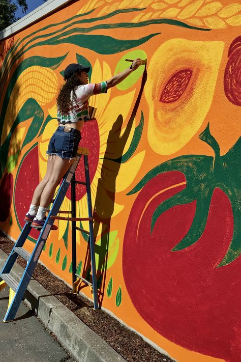 Agriculture Art Paintings, Cinder Block Mural, Farmers Market Mural, Community Garden Mural, Vegetable Mural, Brewery Mural, Outdoor Mural Ideas, Summer Mural, Food Mural