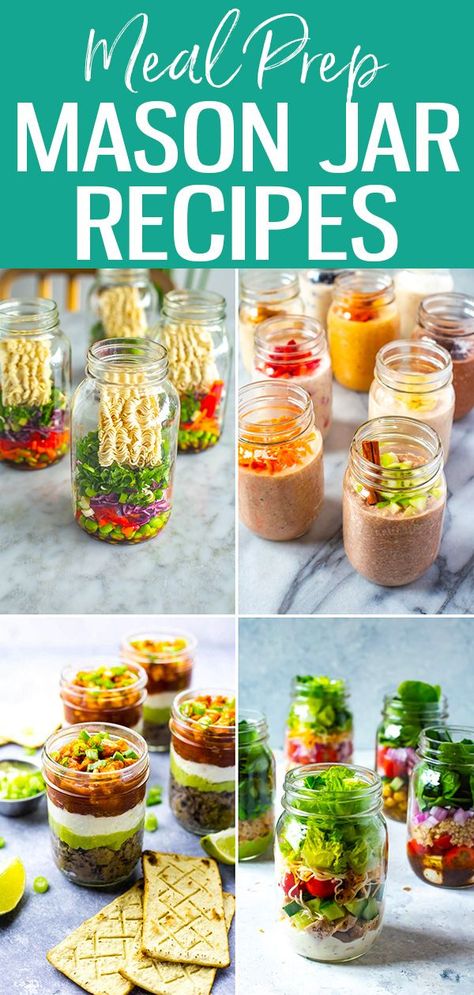 Food Prep Mason Jars, Jar Soup Meal Prep, Jar Lunches Healthy, Best Mason Jar Salad Recipes, Food In A Jar Meals, How To Make Mason Jar Salads, Jar Dinners Mason, Lunch Ideas Mason Jar, Mason Jar Dinners