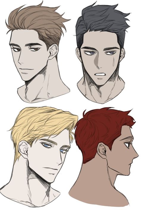 Short Hair Male Reference, Anime Man Face Reference, Male Haircut Reference, Masculine Hair Drawing Reference, Anime Men Hairstyles Reference, Male Jawline Drawing Reference, Male Short Hairstyles Drawing, Sleep On Table Pose Drawing, Facial Anatomy Drawing Face Reference