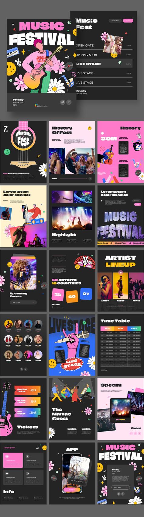 Festival Template Design, Music Festival Brochure Design, Band Performance Poster, Live Band Poster Graphic Design, Concert Promotion Ideas, Concert Festival Poster, Music Show Poster Design, Concert Branding Design, Music Festival Brochure