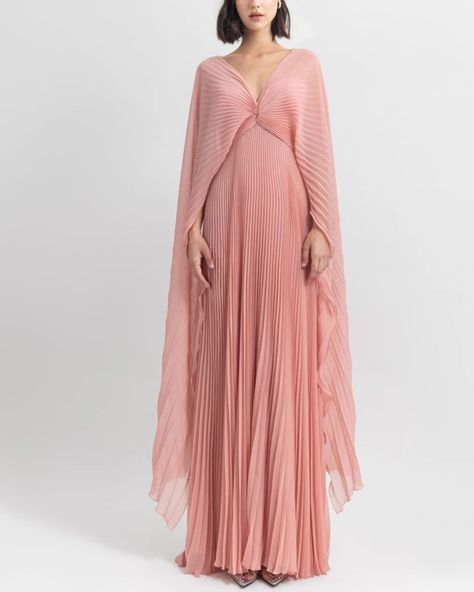 Pleated Chiffon Dress Dress With Draping, Pleated Chiffon Dress, Pink Chiffon Dress, Pleated Gown, Unique Prom Dresses, Elegant Party Dresses, Chiffon Dress Long, Pleated Chiffon, Long Evening Gowns