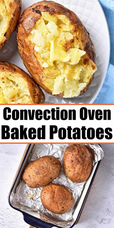 Baking a potato in a convection oven at 400 is the best. You'll get fluffy tender insides with crispy baked potato skins. Cheap side dish. Convection Baked Potato, Ninja Foodie Baked Potato, Recipes For Convection Oven, Baked Potatoes In Convection Oven, Fast Baked Potatoes In The Oven, Convection Oven Potatoes, Convection Oven Baked Potatoes, Best Baked Potatoes In The Oven, Toaster Oven Baked Potato