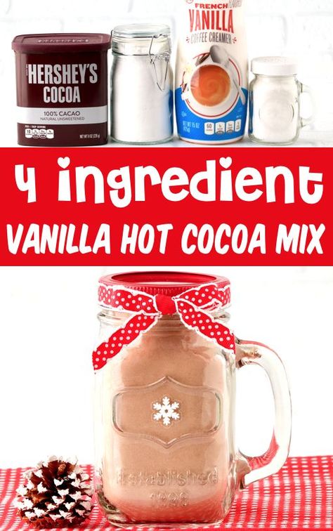 Hot Chocolate Recipes Hot Chocolate In A Jar Recipe, Cocoa Mix In A Jar, Hot Cocoa Mix Gift, Diy Hot Chocolate Mix, Vanilla Hot Chocolate, Mason Jar Gifts Recipes, Hot Chocolate In A Jar, Gift In A Jar, Hot Cocoa Mix Recipe