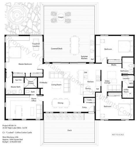 H shaped container home plan U Shaped Houses, Shipping Container Home Designs, Shipping Container House Plans, Container Buildings, Building A Container Home, Floor Plan 4 Bedroom, Metal House, Container House Plans, Casa Container