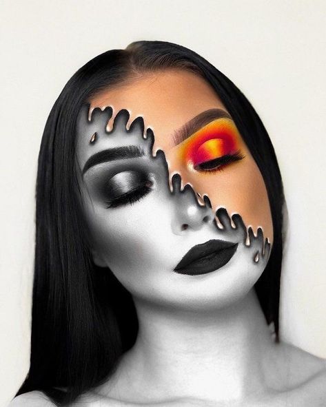 Uploaded by Katelyn Pugh. Find images and videos about black, art and makeup on We Heart It - the app to get lost in what you love. Fire Makeup, Makeup Zombie, Fantasy Make-up, Halloween Make-up Looks, Halloweenský Makeup, Make Up Designs, Drag Make-up, Halloween Makeup Diy, Halloween Makeup Ideas