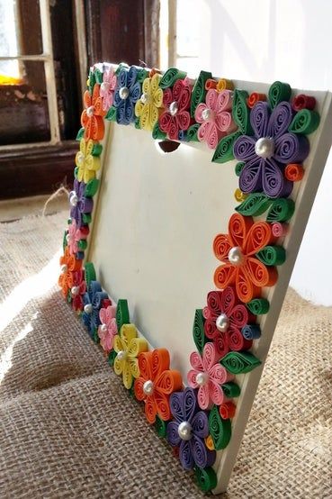 DIY Paper Quilled Photo Frame : 6 Steps (with Pictures) - Instructables Paper Photo Frame Diy Crafts, Photo Frame With Cardboard, Photo Frame Ideas Handmade Paper, Photo Frame Ideas Handmade, Paper Photo Frame Diy, Photo Frame From Waste Material, Homemade Photo Frames, Quilling Art Photo Frame, Quiling Paper Art Photo Frame