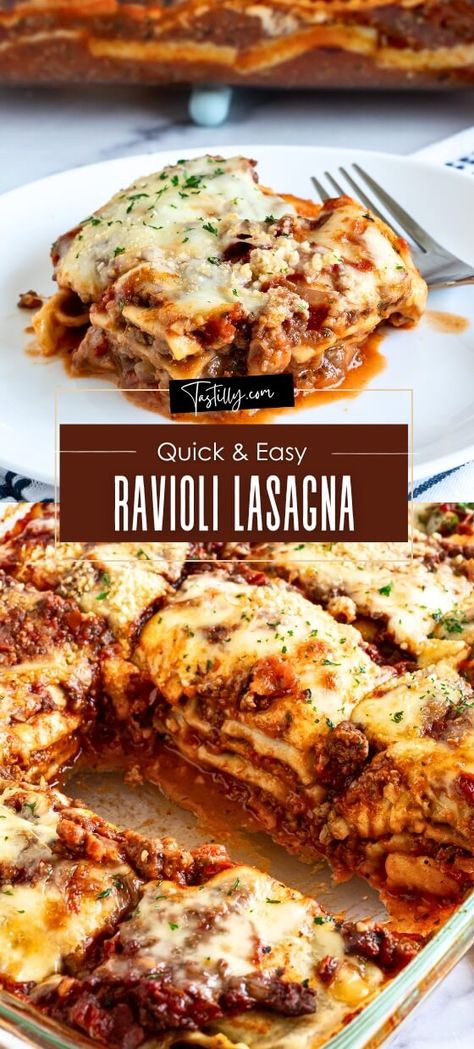 Quick & Easy Ravioli Lasagna Recipe - Tastilly Ravioli With Bolognese Sauce, Poor Mans Lasagna With Ravioli, Lazy Beef Lasagna, Fresh Ravioli Lasagna, Ravioli Lasagne Recipes, Lasagna Made With Ravioli, Easy Ravioli Lasagna Bake, Refrigerated Ravioli Recipes, Ravioli Lasagna With Cottage Cheese