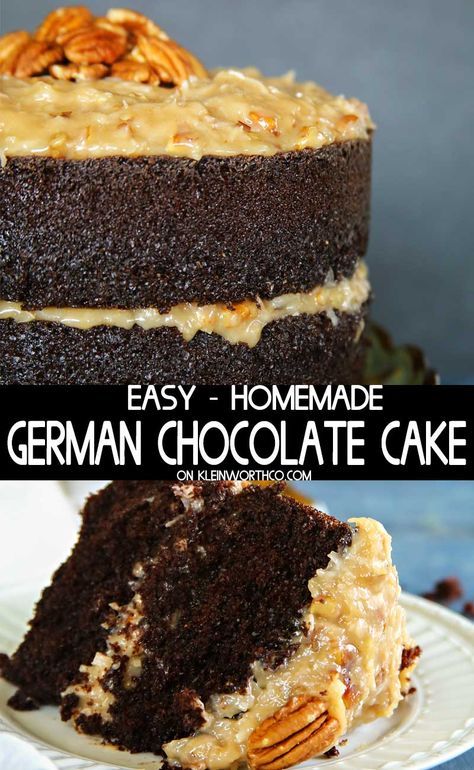 Best German Chocolate Cake Recipe, Cake Recipe Homemade, Homemade German Chocolate Cake, German Chocolate Cake Recipe, Chocolate Cake From Scratch, Homemade Chocolate Cake, Coconut Pecan, Coconut Caramel, German Chocolate Cake