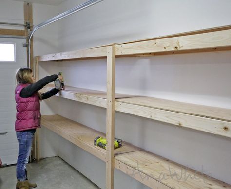 this shelving trick will change your life! Basement Shelving, Diy Storage Shelves, Garage Shelves, Garage Storage Shelves, Small Garage, Building Garage Shelves, Garage Organize, Basement Storage, Diy Garage Shelves