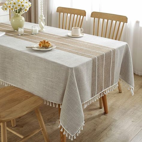 Amazon.com: JIALE Tablecloths for Rectangle Tables, Cotton Linen Table Cloth Waterproof Tablecloth Wrinkle Free Farmhouse Dining Table Cover, Soft Fabric Table Cloths with Tassels, Brown, 55" X 70", 4-6 Seats : Home & Kitchen Farmhouse Tablecloths, Rustic Tablecloths, Rectangle Tables, Coffee Table Cover, Dining Table Cloth, Waterproof Tablecloth, Outdoor Tablecloth, Grande Table, Embroidered Tablecloth