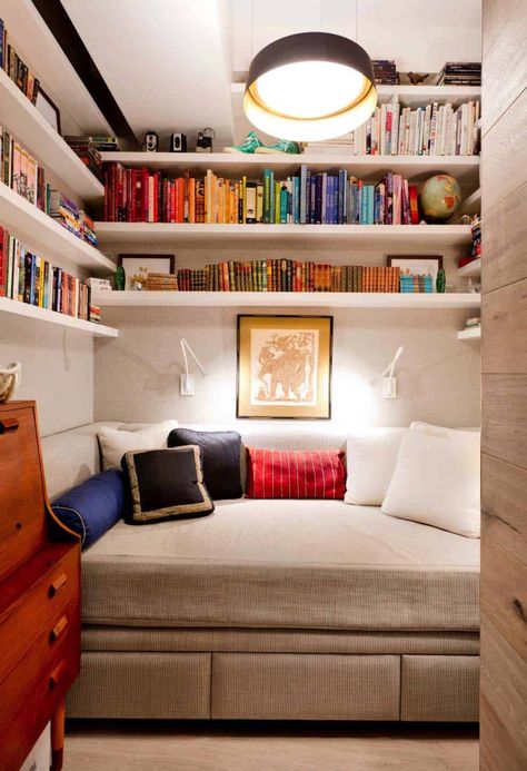 Apartment Contemporary, Bookshelves In Bedroom, Bedroom Nook, Teen Bedroom Designs, Cozy Reading Corners, Comfy Bedroom, Bedroom Corner, Reading Nooks, Fresh Color