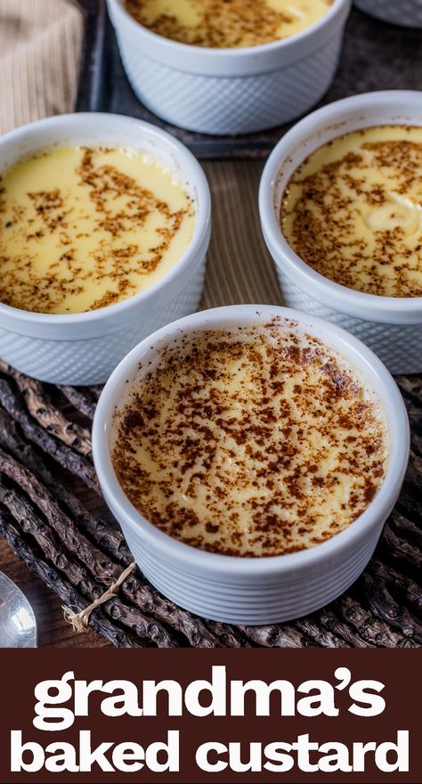 An easy, Amish Baked Custard Recipe that will make you feel like you are at Grandma's house again. Smooth & creamy, with just 6 ingredients. Guyanese Baked Custard Recipe, Boiled Custard Recipe Easy, Boiled Custard Recipe, Amish Baked Custard, Boiled Custard, Homemade Custard Recipe, Baked Custard Recipe, Vanilla Custard Recipe, Baked Egg Custard