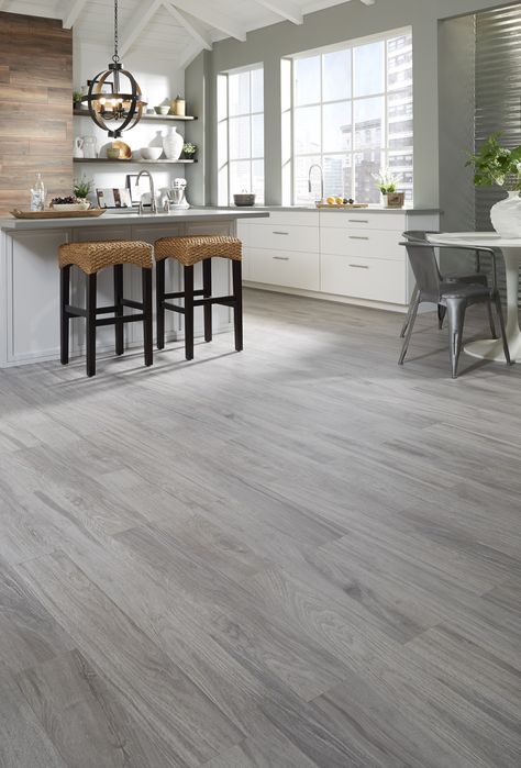 Light Grey Wood Floors, Lantai Vinil, Gray Wood Tile Flooring, Gray Flooring, Grey Painted Kitchen, Grey Wood Tile, Grey Laminate Flooring, Living Room Wood Floor, Grey Wood Floors