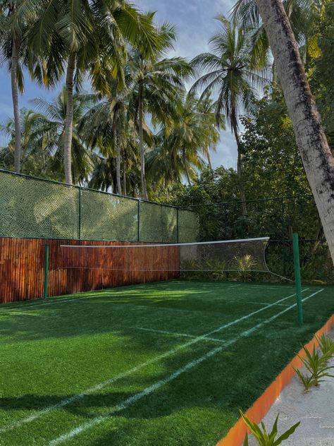 maldives, volleyball court House Volleyball Court, Outside Volleyball Court, Volleyball Court At Home, Volleyball Court In House, Outdoor Badminton Court, Small Tennis Court Backyard, House With Volleyball Court, At Home Pickleball Court, Volleyball Net Aesthetic