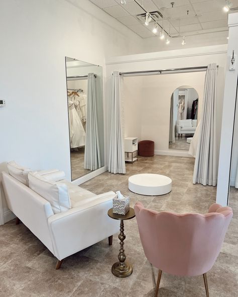 And this is where we play dress up and wear pretty dresses ✨🤍 #couturebridal #2024bride #arkansasbride #arkansas #bride #bridestylist #wedding #bridalsalon #weddingdress #bridalboutique #ballgown #nwa #weddingtiktok Alterations Shop Interior, Bridal Changing Room, Bridal Salon Interior, Bridal Shop Aesthetic, Bridal Studio Interior, Bridal Boutique Interior Design, Bride Dressing Room, Bridal Shop Interior, Bridal Shop Decor