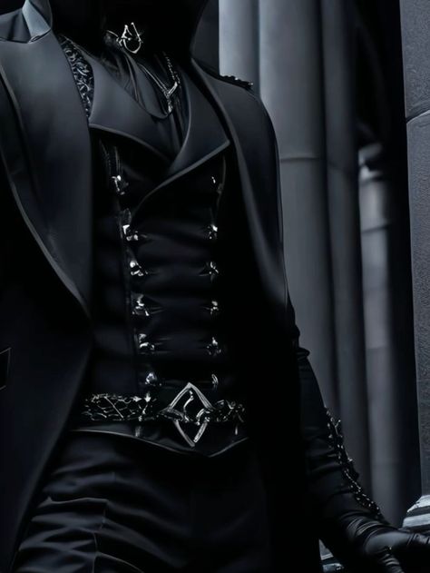 Black Villain Outfit Male, Medieval Goth Men, Gothic Royalty Aesthetic Men, Gothic Outfits Male, Gothic Suit Mens, Male Corset Aesthetic, Mens Gothic Clothing, Goth Suit Men, Male Gothic Outfits