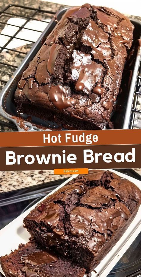 That's what you get with Hot Fudge Brownie Bread, a dessert that's sure to satisfy your deepest chocolate cravings. This treat combines the best elements of brownies and bread, creating a moist, dense, and chocolate-packed experience with every slice. Serve it warm to enjoy the gooey hot fudge swirls, making it a perfect dessert for chocolate lovers. It's a show-stopping addition to any gathering or a sweet ending to a family dinner. #BrownieBread #ChocolateLovers #DessertTime The Best Chocolate Brownies, Quick Sweet Treats For One, Hot Fudge Brownie Loaf, Fudge Brownie Bread, Chocolate Brownie Bread, Homemade Brownies With Frosting, Best Baked Goods For Gifts, Homemade Fudgy Brownies, Brownie Loaf Cake