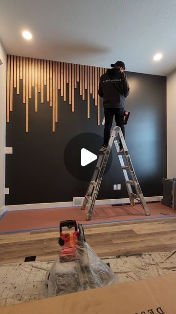 Oscar Melchor on Instagram: "Enjoy the process! 

#elephdesigns #slats #woodpaneling #modern #luxury #featurewalls #homeoffice #accentwall #wall #art #wallart #design" Dark Wall Paint Ideas, Modern Wall Ideas, Modern Slat Wall, Custom Wall Design, Enjoy The Process, Slat Wall, Wall Ideas, Black Walls, Feature Wall