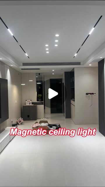 Ceiling Led Lights Living Room, Bedroom Ceiling Light Ideas Interior Design, 2024 Ceiling Design, Magnetic Lights Ceiling Living Room, Latest Profile Light Ceiling Designs, Hall Profile Light Ceiling, Forsling Design For Hall, Magnetic Lights Ceiling, Pop Lighting Ideas