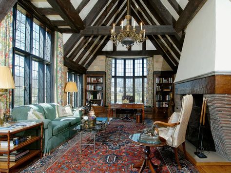 Rug.  english tudor interiors | The nearly untouched Great Room is perhaps the home's most dramatic ... Tudor Style Homes Interior, Tudor Decor, English Tudor Homes, Tudor Cottage, Tudor Revival, English Interior, Simple Plan, Tudor Style Homes, English Tudor