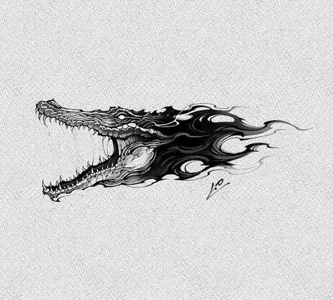 Alligator Tattoo, Crocodile Tattoo, Petit Tattoo, Tiger Tattoo Design, Blackout Tattoo, Flame Tattoos, Theme Tattoo, Shark Tattoos, Dark Art Tattoo