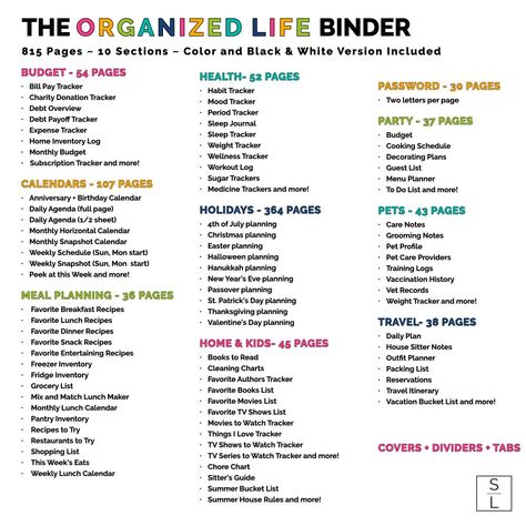 Fabulously organize your entire home and life with this customizable life organization and home management system! The 815 page letter sized kit comes with a a variety of worksheets and trackers, and also customizable covers, section tabs and spine labels and includes 10 different sections: Budget and Finances Calendar and Time Management Meal Planning Health and Wellness Holidays Home & Kids Password Management Party Pets Travel Comes in both black and white and a bright rainbow color scheme.No Organisation, Saving Tracker Ideas, Life Binder Ideas Diy, Organizing Finances Ideas, Family Planner Ideas, Pinterest Organization Boards, Kids Budget Worksheet, Cool Passwords Ideas, House Binder Organization