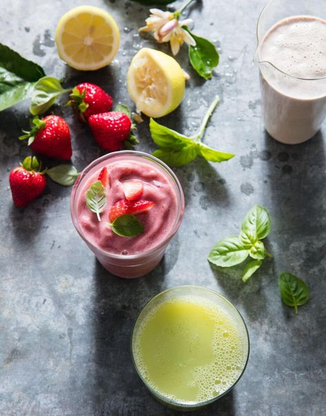 Lemon Protein Shake, Lemon Protein, Basil Smoothie, Pegan Recipes, Strawberry Basil, Smoothies With Almond Milk, Vanilla Shake, Primal Paleo, Pea Protein