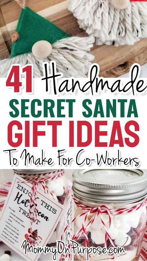 Secret Santa Gift Ideas - easy DIY secret Santa gift ideas for coworkers, friends, women, guys or someone you don't know. Cheap and aesthetic homemade gift ideas list to make for under $10 or $25 - small little last minute handmade gift ideas to make on a budget too. Diy Christmas Gifts Last Minute, Secret Santa Diy Gifts Cute Ideas, Home Made Secret Santa Gifts, Small Easy Gifts For Friends, Cheap Christmas Gifts To Make, Diy Gift Coworkers, Easy Cheap Gifts For Friends, Diy Thoughtful Christmas Gifts, Homemade Thoughtful Gifts