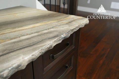 This chiseled edge on a Sequoia Brown Leather Granite counter top adds character and a rustic feel. Granite Images, Laundry Countertop, Granite Kitchen Counter, Upstairs Ideas, Redo Kitchen Counter Tops, Leathered Granite, Granite Edges, Brown Countertop, Bathroom Brown