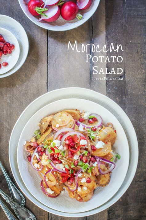 Try this easy to make Moroccan Potato Salad recipe, full of exotic flavors & perfect for BBQ's & picnics any time of year! Made with @Idahopotato for the best taste. Get the recipe at Little Figgy Food. #ad #IdahoPotatoes via @LittleFiggyFood Bean Sides, Salad Sides, Perfect Potatoes, Cookout Recipes, Moroccan Recipes, Vegetarian Salad, Sides Dishes, Summer Cookout, Food Ad