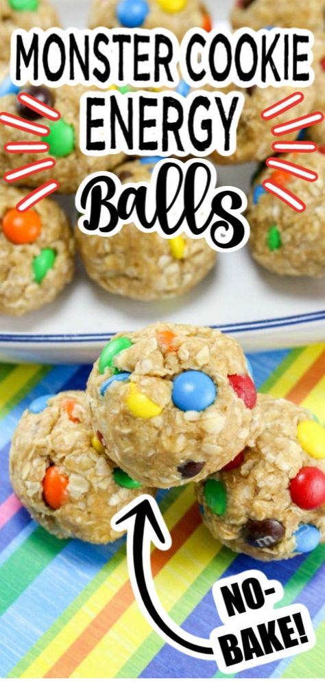 Monster Cookie Energy Balls, Tournament Food, Oatmeal Energy Balls, Cookie Oatmeal, Bake Oatmeal, Sports Snacks, No Bake Energy, Team Snacks, No Bake Energy Bites