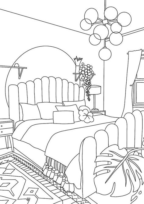 5 Printable Adult Colouring Pages, Boho, Modern Interior, Coloring Page, Dream Home, Norwegian House, Instant Download - Etsy Coloring Pages Interior Design, Minimalist Boho Coloring Page, Preppy Coloring Pages Free Printable, Colouring In Pages Aesthetic, Coloring Pages Room, Y2k Coloring Pages Aesthetic, Boho Modern Interior, Printable Drawings To Color, Colouring Pages For Adults Aesthetic