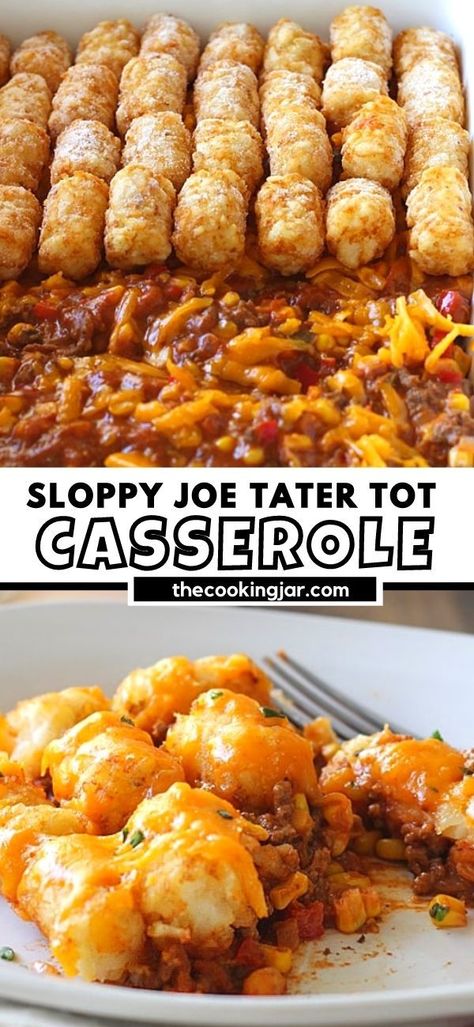 Sloppy Joe Tater Tot Casserole, Casserole Recipes Easy, Quick Casserole, Quick Casserole Recipes, Dinner Noodles, Easy Casserole Dishes, Tot Casserole, Tater Tot Casserole, Easy Meatloaf