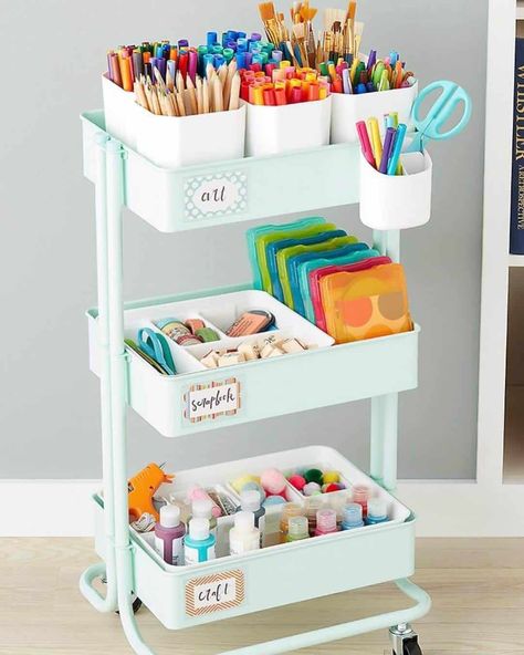 The Ikea Raskog cart is one of the most diverse storage solutions because you can put them anywhere and use them for almost anything! These Ikea Raskog ideas and inspiration, along with some cool Raskog hacks will help you find a purpose for this trolley to suit your home #raskoginspiration #raskog #ikearaskog #ikea Ikea Raskog Trolley, Ikea Trolley, Kids Art Storage, Raskog Ikea, Kids Craft Storage, Ikea Raskog Cart, Ikea Cart, Craft Storage Cart, Ikea Art