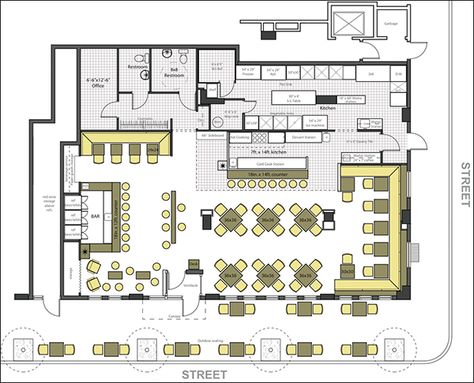 Restaurant Design Software | Quickly Design Restauarants with CAD Pro Cafe Floor Plan, Cafe Plan, Restaurant Floor Plan, Restaurant Layout, Restaurant Plan, Kitchen Bar Design, Bar Flooring, Restaurant Flooring, Bar Plans