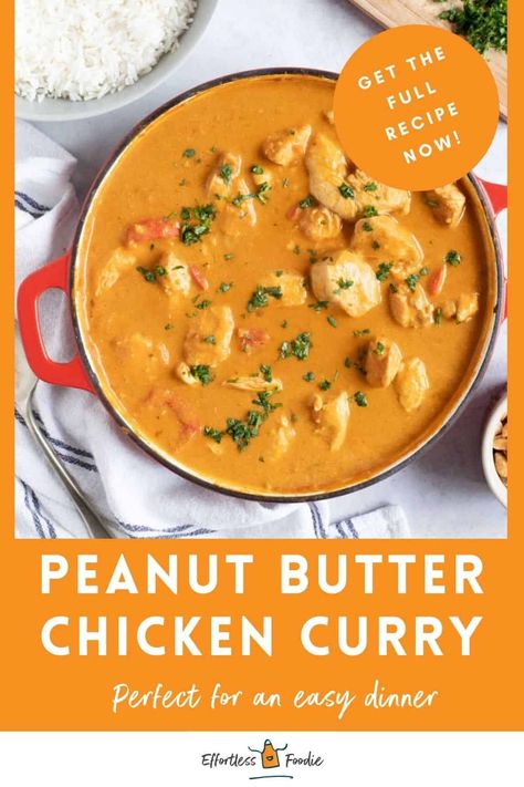 Make this easy Peanut Butter Chicken Curry in just 30 minutes! Using store-bought Thai red curry paste, it's a unique twist on classic chicken satay curry! Essen, Chicken Satay Soup, Satay Chicken Curry, Peanut Butter Chicken Curry, Chicken Curry Freezer Meal, Peanut Butter Curry Chicken, Red Curry Paste Uses, Peanut Chicken Curry, Butter Chicken Curry Recipe