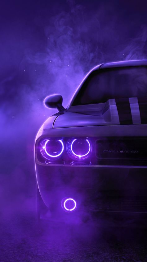 Neon Car, Z 800, Dodge Challenger Hellcat, Dodge Challenger Srt Hellcat, Purple Car, Car Backgrounds, Dodge Muscle Cars, Hellcat Challenger, Dodge Challenger Srt