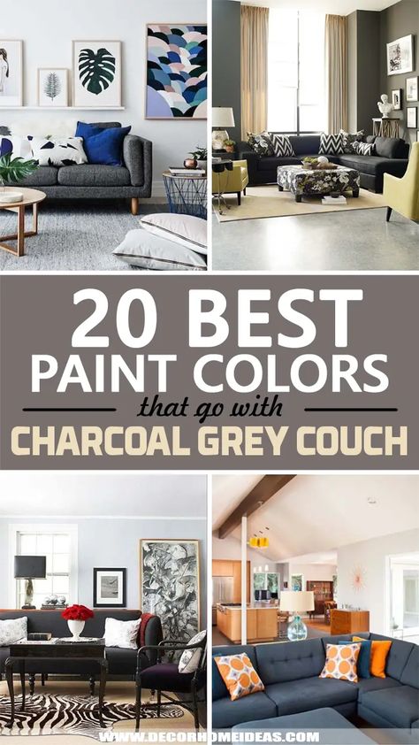 What Colors Go With Charcoal Grey Couch and Sofa. Wonder how to match your wall paint color with the charcoal grey couch? These color ideas will help you make the most of this tricky combination. #decorhomeideas Grey Sofa Matching Colors, Grey Sofa Lounge Ideas, Sofa Combination Colors, Dark Grey Couch Color Scheme, Living Room Color Combination Grey Sofa, Paint With Grey Couch, Living Room Wall Color Grey Couch, Wall Colour For Grey Sofa, Charcoal Grey Couch Pillow Ideas