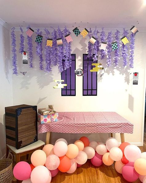 Demon Slayer Birthday Party Ideas Diy, Demon Slayer Party Theme, Demon Slayer Birthday Party Decorations, Demon Slayer Party Decorations, Nezuko Party Ideas, Nezuko Birthday Party, Nezuko Birthday Party Ideas, Demon Slayer Party Ideas, Demon Slayer Birthday Party